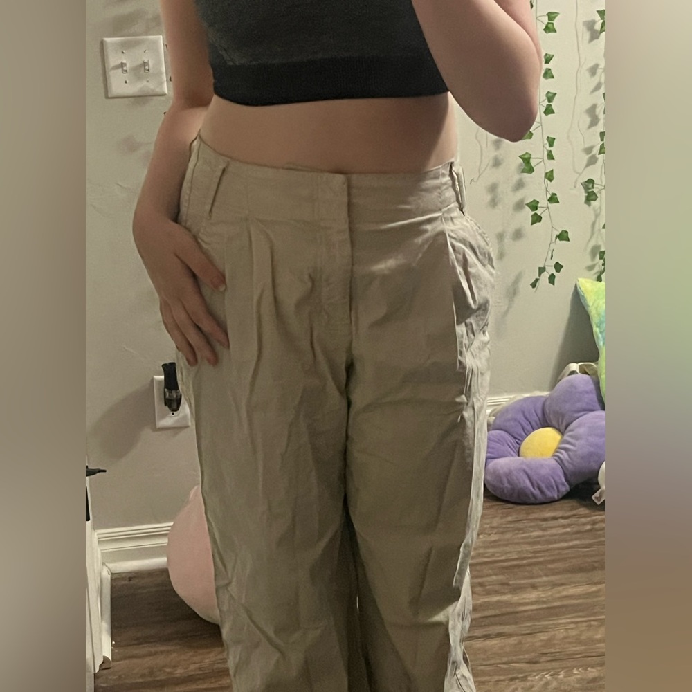 Wide leg light khaki dress pants
